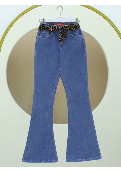 Alpaco Ispanyol Paça Fular Detaylı Kot Pntolon -Mavi -Collectıon