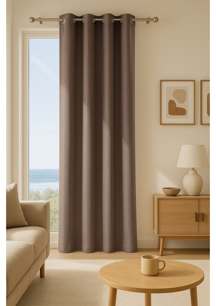 Nadia Halkalı Fon Perde Kahverengi 140X260