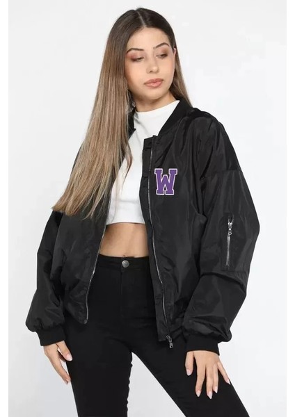 Alpaco Unisex Uzun Kol Baskılı Bomber Ceket - Siyah -Collectıon fiyatları