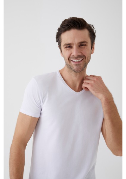 Erkek Pamuklu V Yaka Kısa Kollu Tişört 2 Adet fiyatları