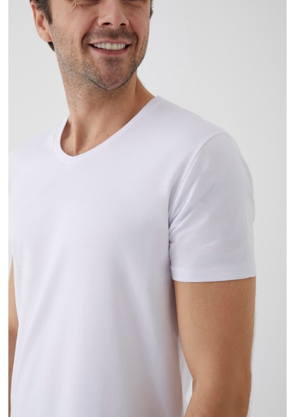 Erkek Pamuklu V Yaka Kısa Kollu Tişört 2 Adet fırsatları