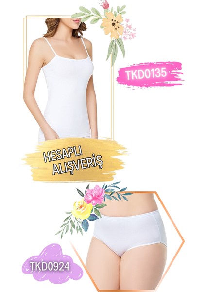 Kadın Ribana Ip Askılı Atlet ve Bato Külot Takım 6'lı Set (12 Parça) TKD0135 - TKD0924