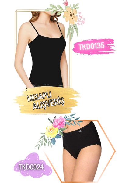 Kadın Ribana Ip Askılı Atlet ve Bato Külot Takım 6'lı Set (12 Parça) TKD0135 - TKD0924 fırsatları