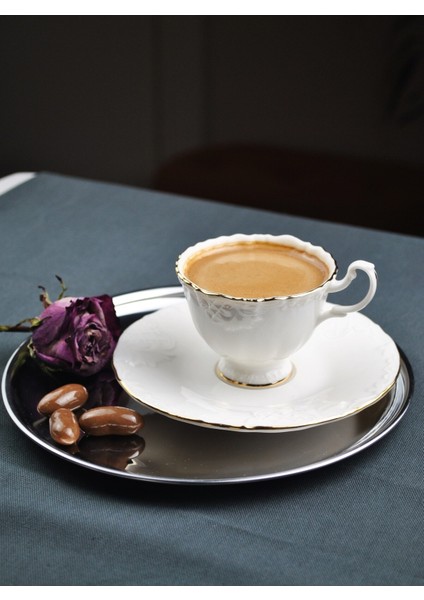 6 Kişilik Porselen Kahve Fincanı Seti Gold Yaldızlı Kahve Fincan Takımı- Rosemary 90ML