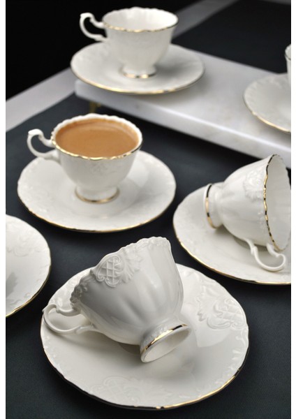 6 Kişilik Porselen Kahve Fincanı Seti Gold Yaldızlı Kahve Fincan Takımı- Rosemary 90ML fiyatları