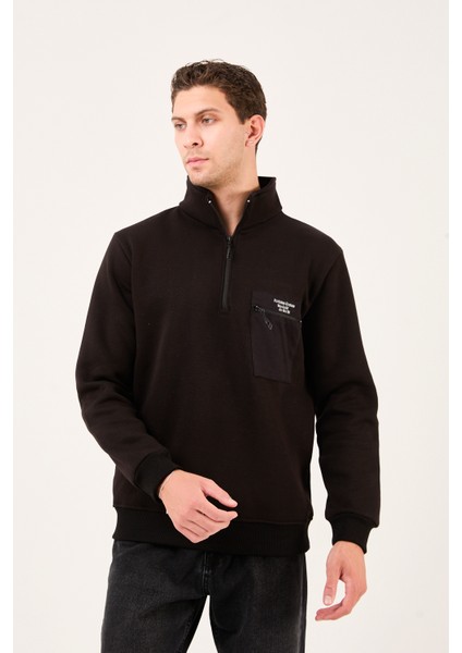 Regular/normal Kesim Dik Yaka Fermuarlı Pamuklu Basic Erkek Sweatshirt -R2617