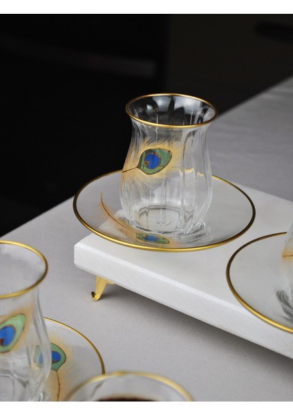 12 Parça 6 Kişilik Lüx Cam Çay Seti Gold Detaylı Altın Renk Işlemeli Lüks Çay Takımı fiyatları