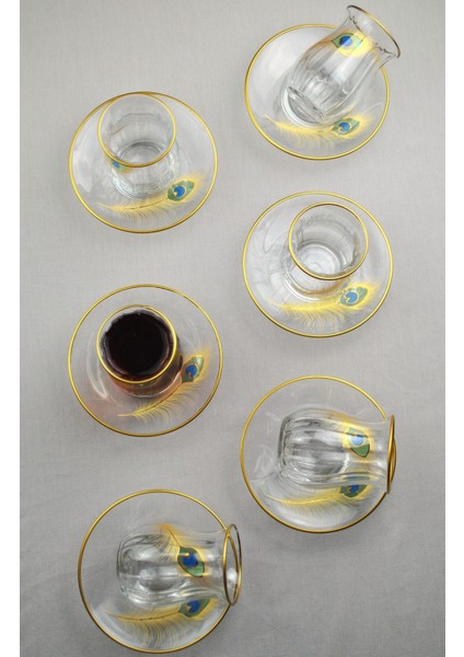 12 Parça 6 Kişilik Lüx Cam Çay Seti Gold Detaylı Altın Renk Işlemeli Lüks Çay Takımı fırsatları