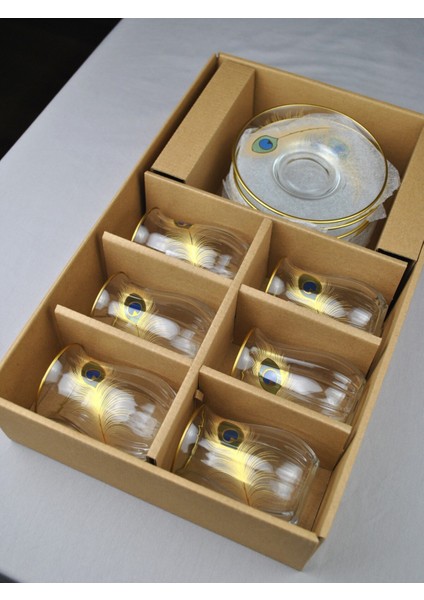 12 Parça 6 Kişilik Lüx Cam Çay Seti Gold Detaylı Altın Renk Işlemeli Lüks Çay Takımı indirimleri