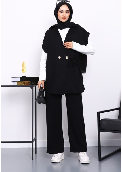 Siyah Yelekli Tunik Pantolon Üçlü Takım fiyatları