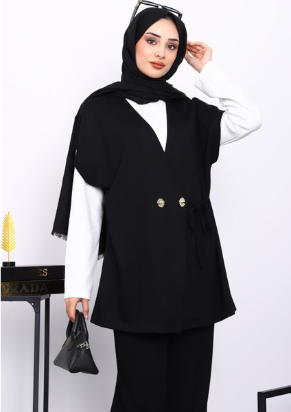 Siyah Yelekli Tunik Pantolon Üçlü Takım modelleri