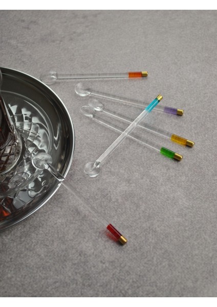 6\'lı Cam Çay Kaşığı Renkli Gold Detaylı Sunumluk Kaşık fiyatları