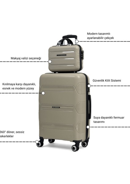 Lucas Polipropilen Kırılmaz Valiz Seti, Orta Boy&makyaj