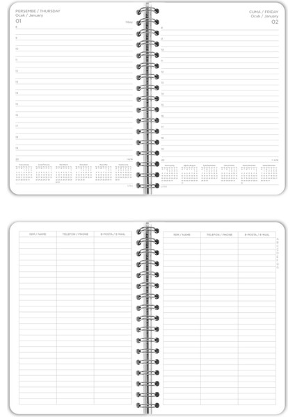 Spiralli Sert Kapak 2026 Günlük Ajanda A5