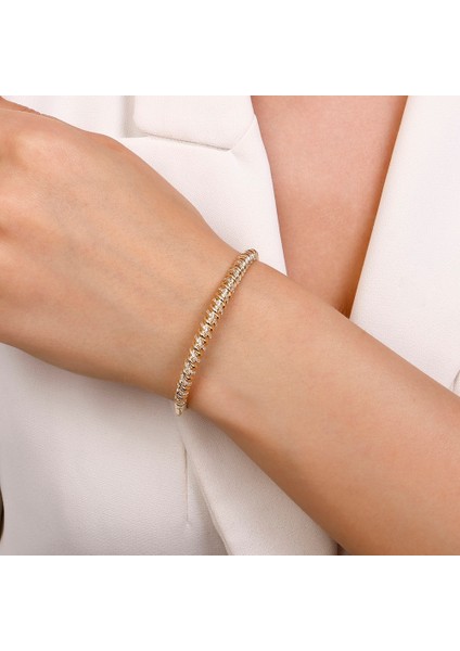 Taşlı Tasarım Altın Kelepçe - 14K