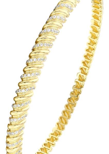 Taşlı Tasarım Altın Kelepçe - 14K