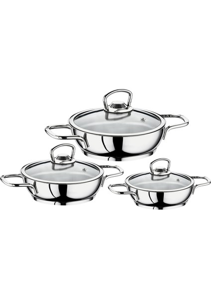 Eva 6 Parça Tel Kulplu Omlet Çelik Sahan Seti 16-18-20 cm