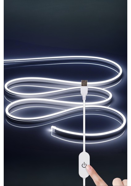 5V USB Neon LED Şerit 5 Metre Beyaz | Silikonlu Su Geçirmez Esnek Aydınlatma