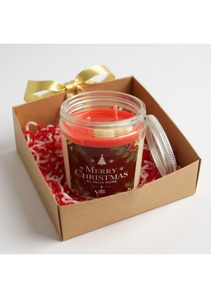% 100 Doğal Soya Wax Merry Christmas Kokulu Mum -Büyük Boy 210 ml - Kırmızı Güllerle ve Özel Hediye Kutusunda fiyatları