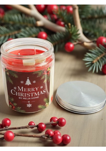 % 100 Doğal Soya Wax Merry Christmas Kokulu Mum -Büyük Boy 210 ml - Kırmızı Güllerle ve Özel Hediye Kutusunda modelleri