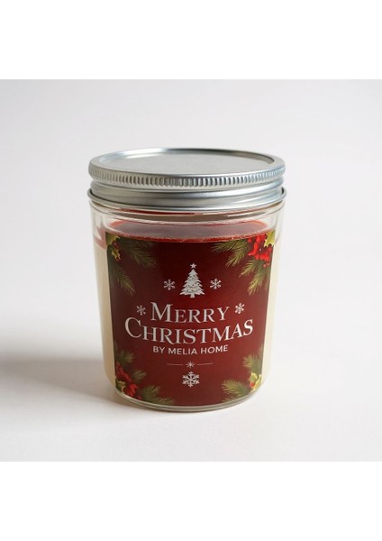 % 100 Doğal Soya Wax Merry Christmas Kokulu Mum -Büyük Boy 210 ml - Kırmızı Güllerle ve Özel Hediye Kutusunda indirimleri