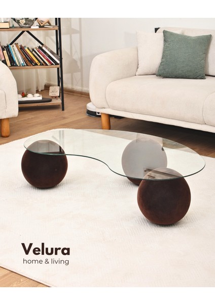 Modern Orta Sehpa & Küre Sehpa & Top Sehpa & Şeffaf Fasulye Cam & Flok (Kadifemsi Top Sehpa)