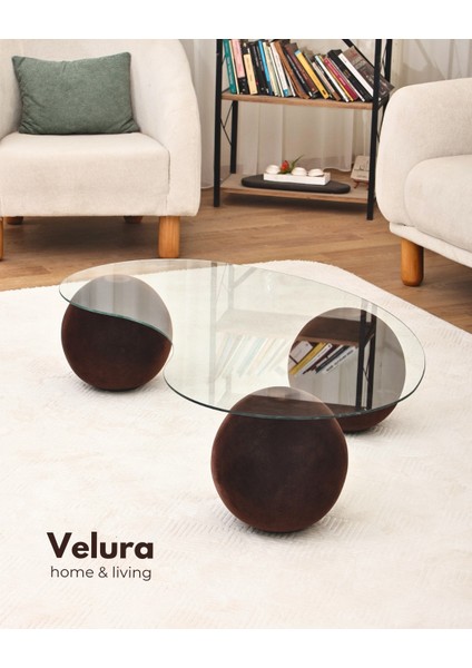 Modern Orta Sehpa & Küre Sehpa & Top Sehpa & Şeffaf Fasulye Cam & Flok (Kadifemsi Top Sehpa) fırsatları