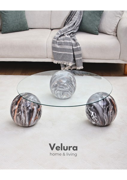 Modern Orta Sehpa & Küre Sehpa & Top Sehpa & Şeffaf Yuvarlak Cam & Dune