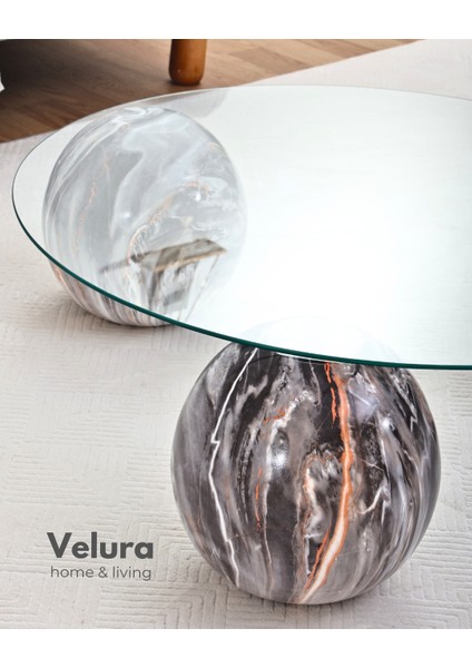 Modern Orta Sehpa & Küre Sehpa & Top Sehpa & Şeffaf Yuvarlak Cam & Dune