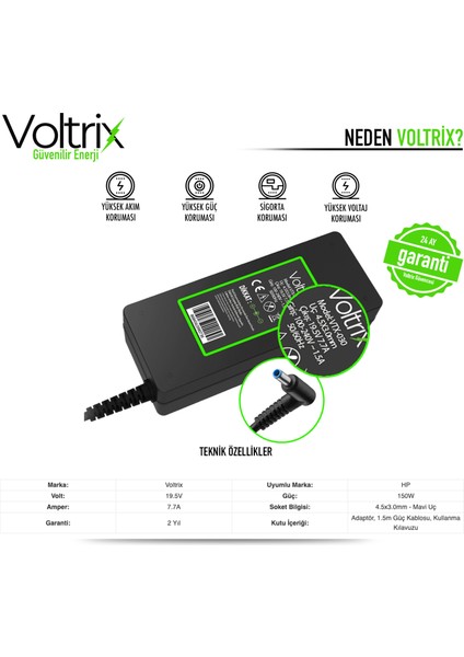 Hp 19.5V 7.7A 150W Mavi Uç 4.5x3.0mm Uyumlu Adaptör, Şarj Aleti - Cihazı (150W) fiyatları