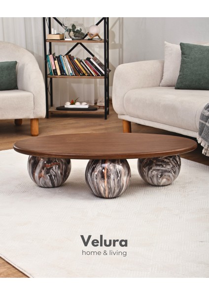 Modern Orta Sehpa & Küre Sehpa & Top Sehpa & Oval Ceviz Mdf & Dune