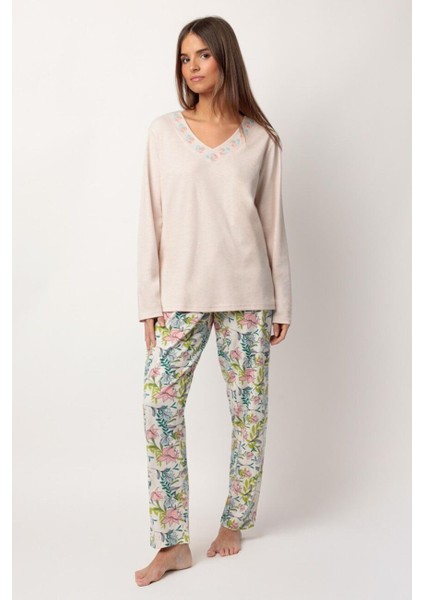 63346 Pembe Çiçek Desenli Pijama Takımı