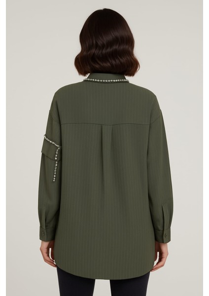 Haki Yeşil Renkli ve Taşlı Gömlek fiyatları
