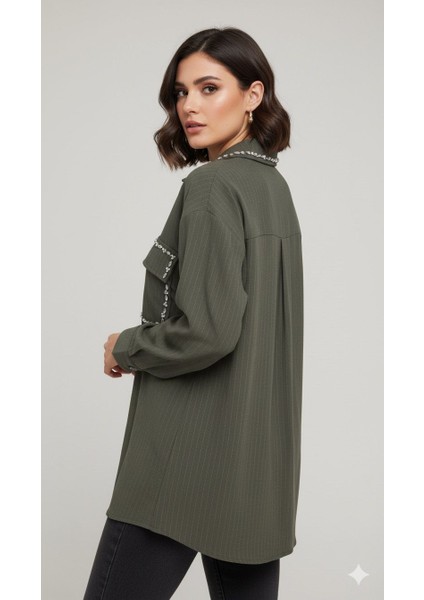 Haki Yeşil Renkli ve Taşlı Gömlek modelleri