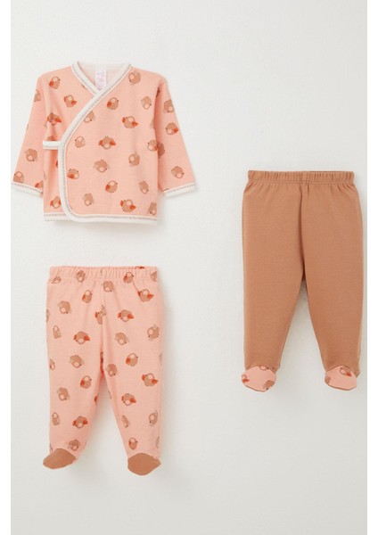 Kız Bebek Hastane Çıkışı 3lü Sevimli Kuş Desenli 0-4 Ay, Somon