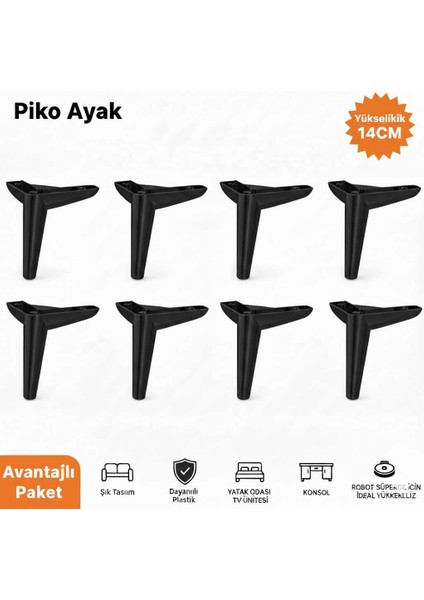 Piko 14 cm (8 Adet) Koltuk Baza Dolap Tv Ünitesi Yatak Odası Konsol Çocuk ve Genç Odası Ayağı