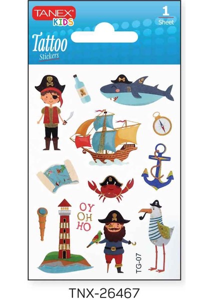 7,5X10,5MM Sevimli Korsan Mini Tatoo TNX-26467