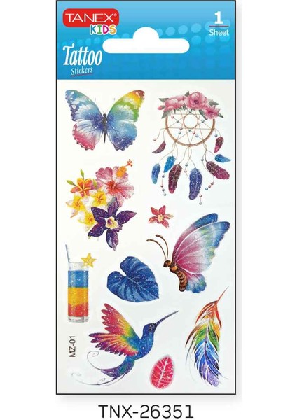 7X12MM Kuş-Kelebek Simli Tatoo TNX-26351