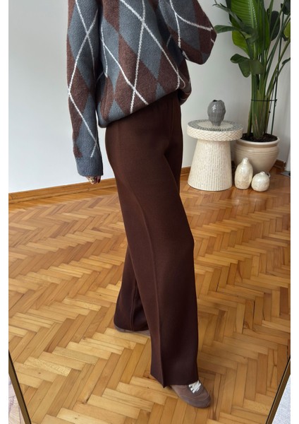 Beli Lastikli Triko Pantolon- Kahverengi