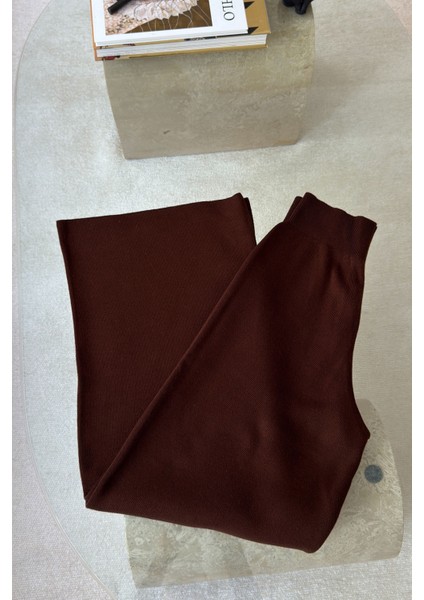 Beli Lastikli Triko Pantolon- Kahverengi modelleri
