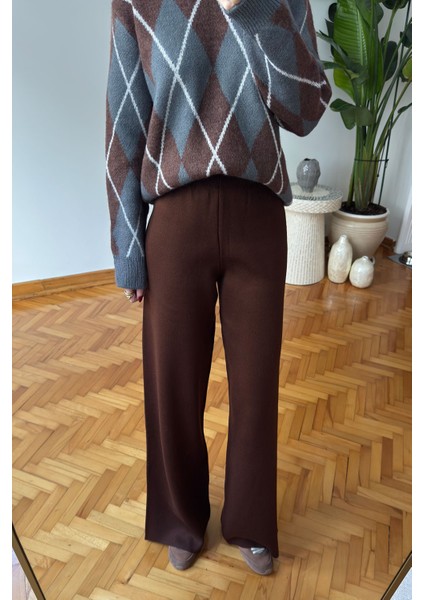 Beli Lastikli Triko Pantolon- Kahverengi fırsatları