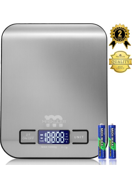 MSK-5000 Dijital Mutfak Tartısı – 10KG / 1g Hassasiyet, Suya Dayanıklı Paslanmaz Çelik Ön Panel, 2 Yıl Garantili Hassas Terazi, LED Ekran, Birim Seçimi, Otomatik Sıfırlama