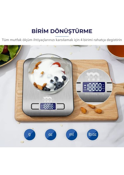 MSK-5000 Dijital Mutfak Tartısı – 10KG / 1g Hassasiyet, Suya Dayanıklı Paslanmaz Çelik Ön Panel, 2 Yıl Garantili Hassas Terazi, LED Ekran, Birim Seçimi, Otomatik Sıfırlama modelleri