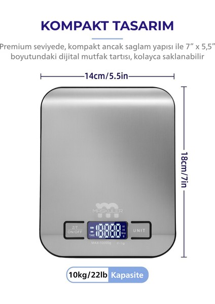 MSK-5000 Dijital Mutfak Tartısı – 10KG / 1g Hassasiyet, Suya Dayanıklı Paslanmaz Çelik Ön Panel, 2 Yıl Garantili Hassas Terazi, LED Ekran, Birim Seçimi, Otomatik Sıfırlama