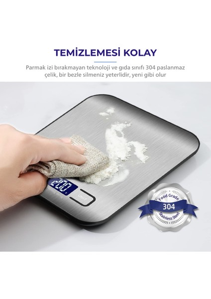 MSK-5000 Dijital Mutfak Tartısı – 10KG / 1g Hassasiyet, Suya Dayanıklı Paslanmaz Çelik Ön Panel, 2 Yıl Garantili Hassas Terazi, LED Ekran, Birim Seçimi, Otomatik Sıfırlama
