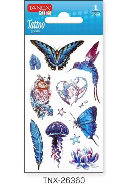 7X12MM Kuş-Kelebek Simli Tatoo TNX-26360