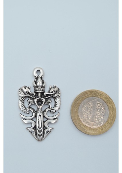 Ejderha Kılıç Taç Gümüş Kaplama Deri İp Kolye fırsatları