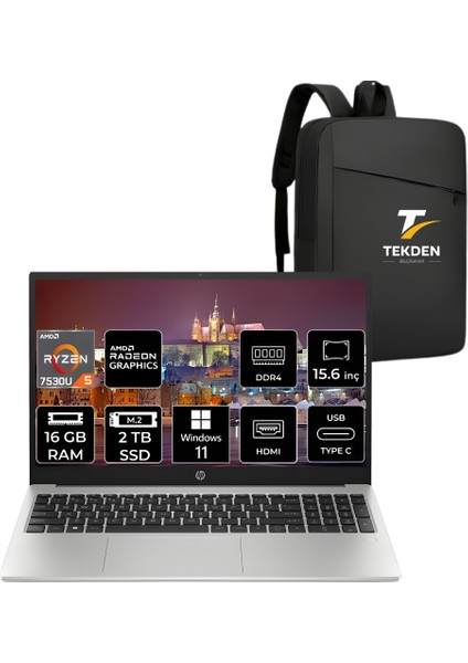 255 G10 Amd Ryzen 5 7530U 16GB 2tb SSD 15.6'' Fhd W11P Taşınabilir Bilgisayar 8A547EA &tekdençanta