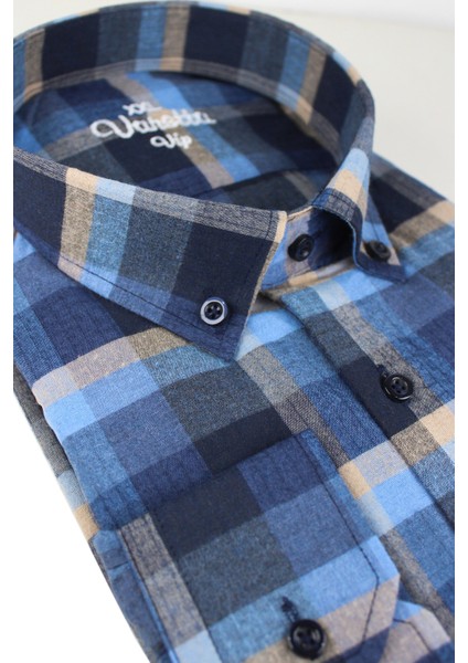 Büyük Beden Erkek Lacivert Mavi Yünlü Kışlık Gömlek – Cepli Geniş Kesim Flanel Model