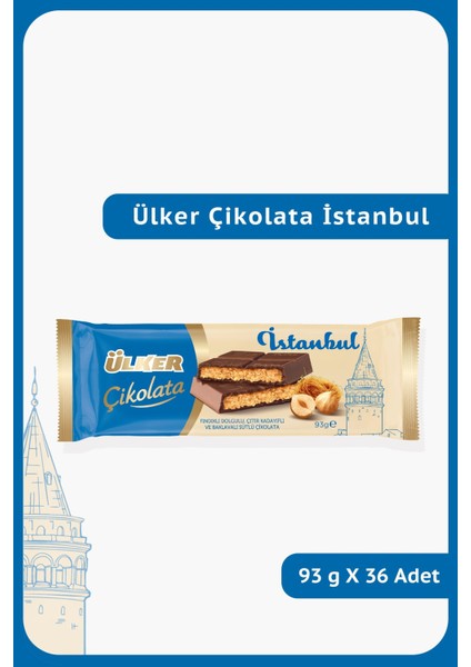 Çikolata Istanbul Fındıklı Dolgulu, Çıtır Kadayıflı ve Baklavalı Çikolata 93 gr x 36 Adet